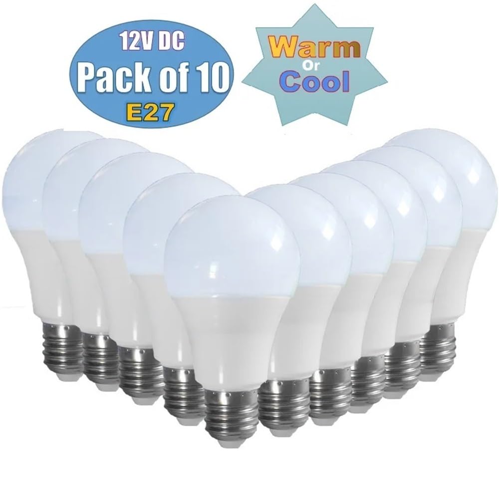 Niedervolt-Leuchten, 10er-Pack, 12 V DC-LED-Lampe, Aluminium-Glühbirne, E27-Fassung, Weiß/Warmweiß, für Innen- und Außenbereich, 3 W / 5 W / 7 W / 9 W / 12 W / 15 W, Haushaltslampen