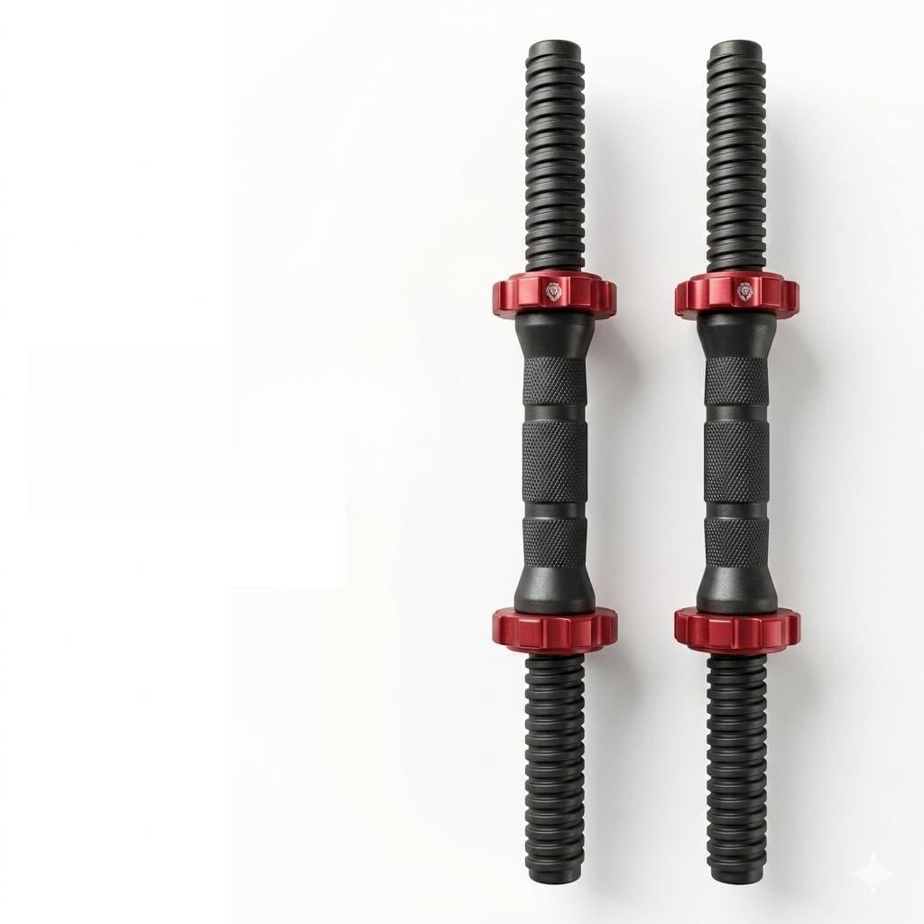 Solid PVC Dumbbell Bars with Non-Slip Handles and Adjustable Screw Thread Nuts, Black and Red, 14 Inch, 2 Pack-image-33