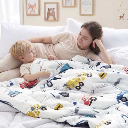 Image of PHF 4 Piece Toddler Bedding Set, Ultra Soft Toddler Comforter Sets Include Comforter, Fitted Sheet, Flat Top Sheet and Pillowcase for Boys, Bed in A Bag for Toddler Bedroom, Truck and Digger