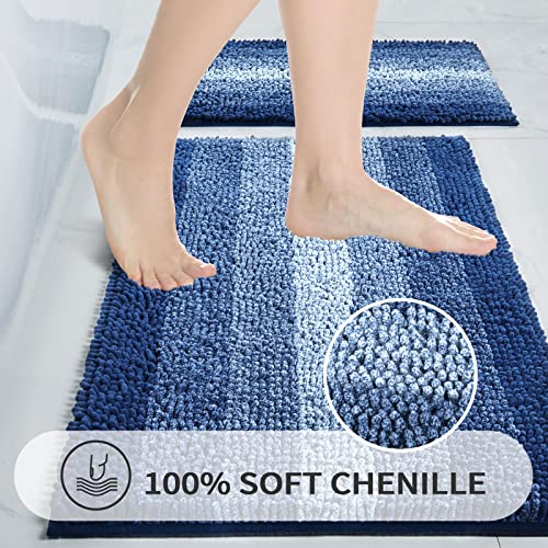 Gibelle Blue Long Bathroom Runner Rugs, Luxury Chenille Bath Mat, Large Non Slip Shower Rug And Bath Room Floor Mats, Machine Washable, Quick Dry Bathmat, Soft Cozy Plush Rug For Tub, 17" X 47" #TOP1