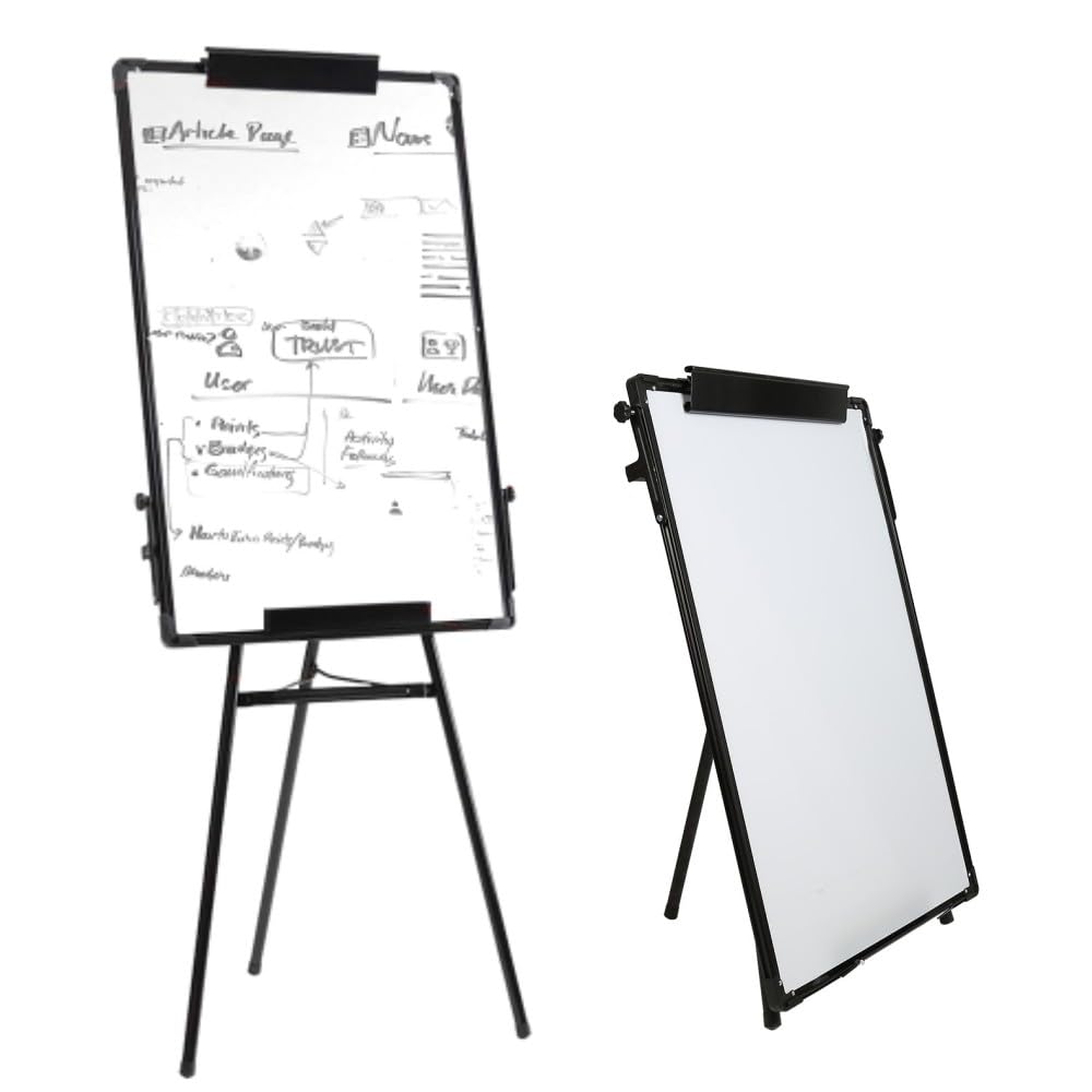 Wymazywalna biała tablica stojąca, magnetyczna tablica sztalugowa, regulowana wysokość 60 x 90 cm z podstawką, aluminiowa ramka na tablicę tablicową, składana tablica konferencyjna (60 x 90 cm-czarna)
