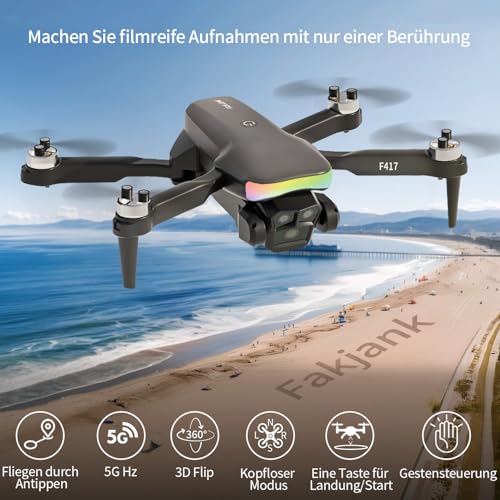 F417 Drohne mit Kamera 1080P für Erwachsener,90° Einstellbar,RGB LED-Leiste,WiFi FPV Übertragung,Dual-Kamera Drones für Anfänger,Bürstenlos,RC Quadrocopter Ideal für Anfänger&Outdoor-Spaß,Handtasche – Bild 6
