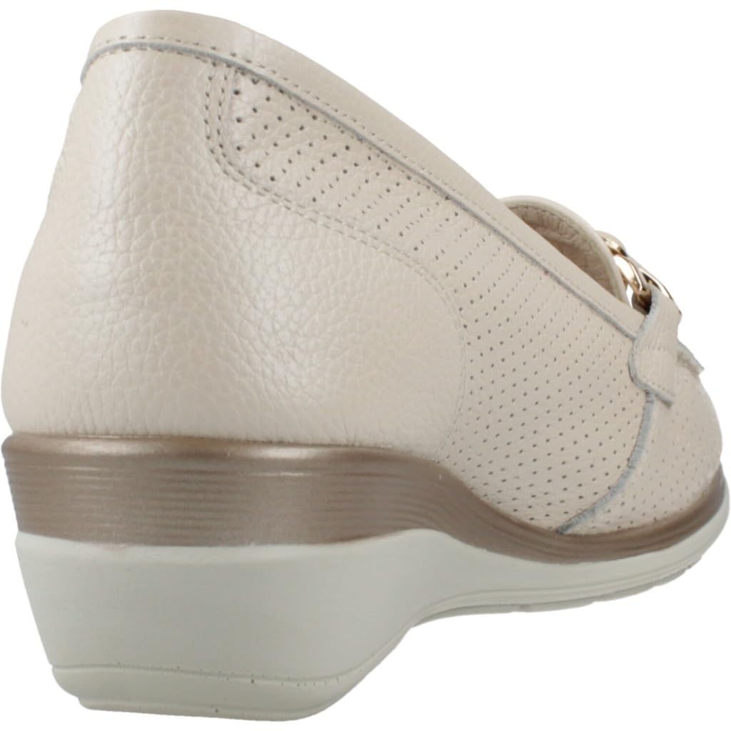 24 HRS - Mocasín de Mujer 24 HRS en Piel con Cuña 4cm - Zapato Cómodo Modelo 26711 Lino - Cuero