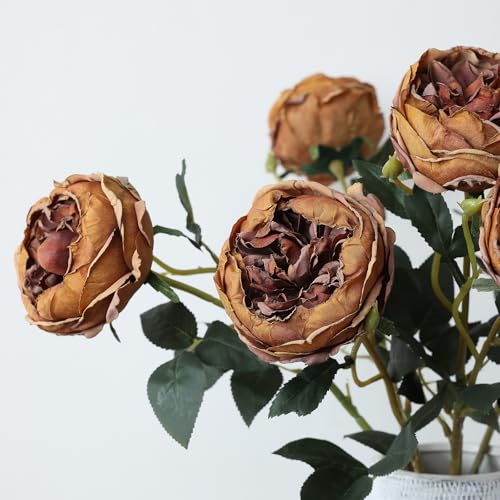 Image of mizii 6Pcs Burnt Orange Artificial Roses Flowers Fake Silk Roses Flower with Long Stem for Wedding Decorations Table Centerpieces Flower Arrangement Home Decor (Burnt Orange)