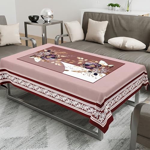 Image of Cloth Fusion Velvet Floral Centre Table Cover Cloth 4 Seater with Stunning Gold Foil Design for Home Decor (40x60 Inch, Maroon)