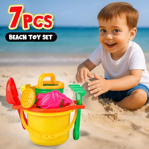 Image of Zest 4 Toyz Beach Toy for Kids | 7 pcs Sand Bucket, Spade, Rake, Watering Can, Moulds & Sifter | Outdoor Garden & Beach Play Toy Kit for Boys & Girls Age 3+ (Random Color)