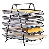 Halter Steel Mesh 5-Tier Shelf Tray Organizer for Desktop - Letter-Size - Black