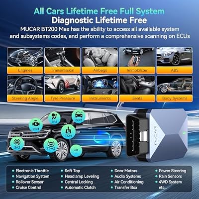 MUCAR AI-Assisted OBD2 Scanner Bluetooth Lifetime Update, BT200 MAX Compatible with ELM327, All System OBD2 Diagnostic Tool with 15 Resets for iOS & Android, CANFD Protocol, Autoauth for FCA SGW