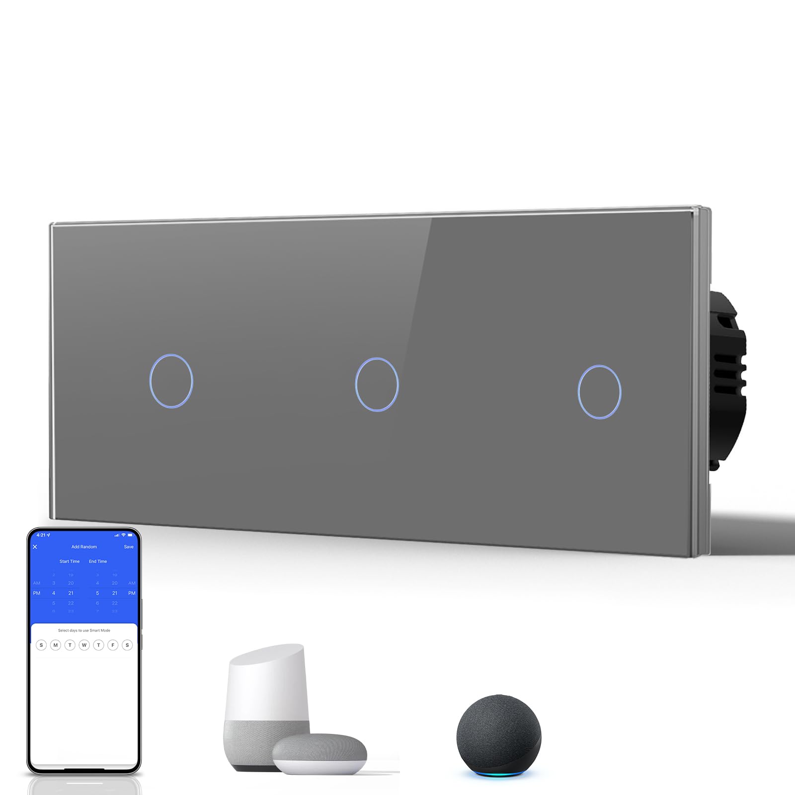 BSEED Interruptor Inteligente WIFI,Interruptores Tactil Con Cristal,Compatible con Alexa,Tuya y Smart Life,Requiere Cable Neutro,2 Gang 1 Vía,86mm Blanco — view 18