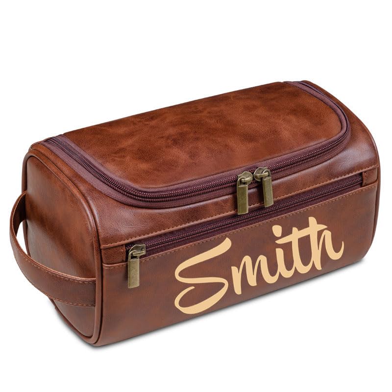 Men's Customizable Hanging Toiletry bag for man Dopp Kit Bag for Travel, Wedding Groomsmen Gifts, Father's Day，Christmas Birthday Presents for Dad, Husband, Grandpa，Lover （Brown）2