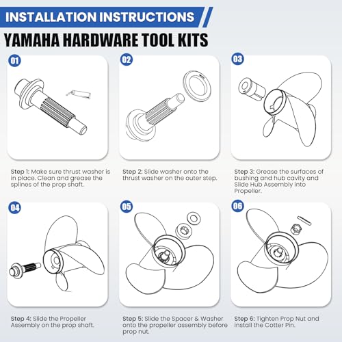 Image of Outboard Upgrade Propeller Installation Hardware Tools Kit Fits Yamaha 40-60HP, Includes Thrust Washer, Spacer, Washer, Nut and Cotter Pin
