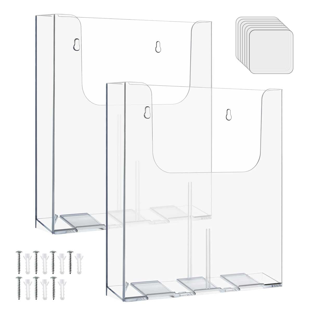 OTYMIOW Soporte para Folletos Pared Transparente 2PCS Soporte para Folletos A4 Soporte para Folletos A4 acrílico con 7 Tornillos Soporte Exhibición Folletos para Montaje Pared Soporte para Catálogos