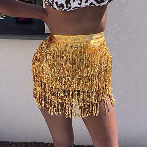 Image of VRITRAZ Women's Chiffon Belly Dance Hip Scarf Waistband Belt Skirt Mixed Colors Beads and Golded Coins