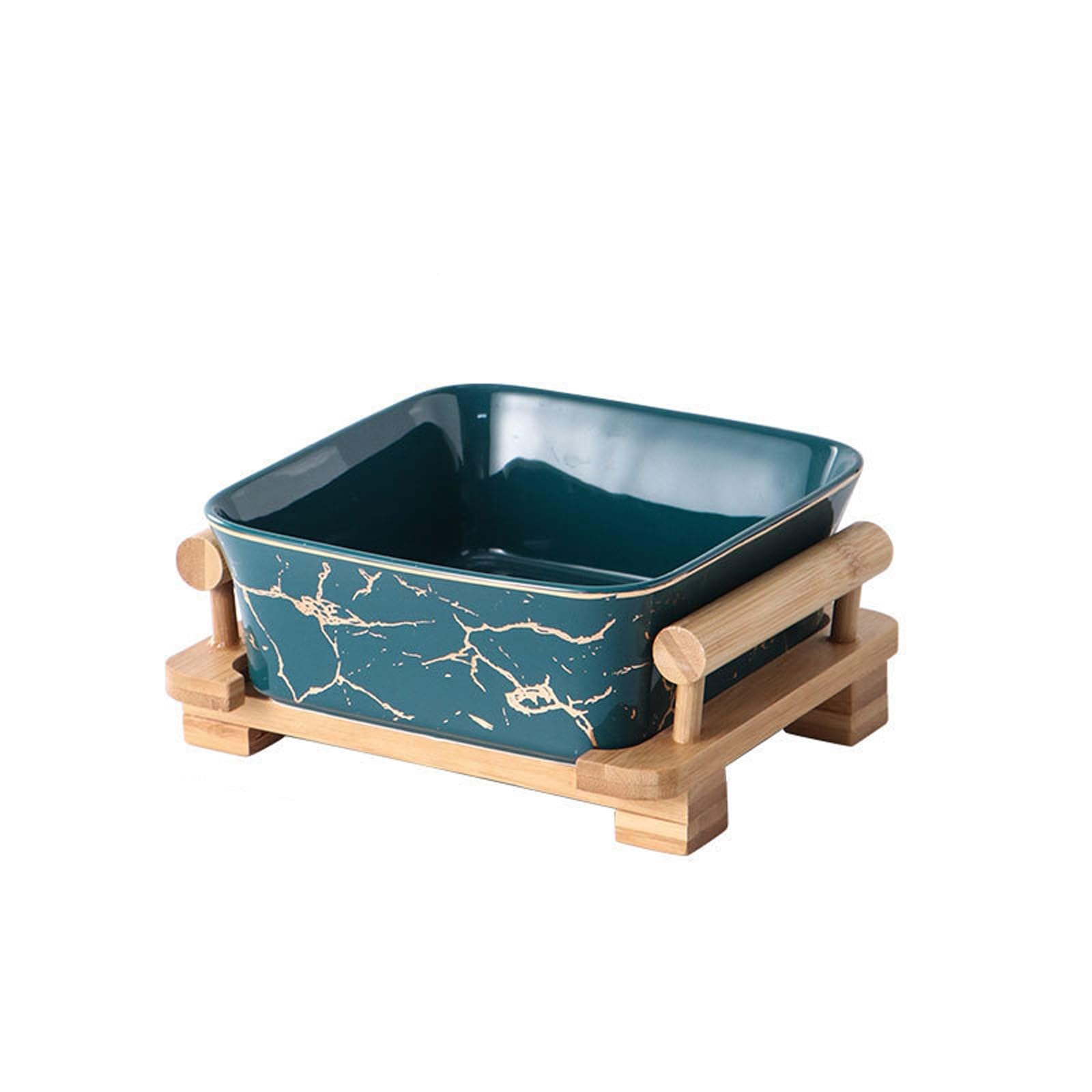 Miski na sałatkę, duża miska do serwowania z drewnianym stojakiem, uniwersalna ceramiczna misa na drobiazgi i owoce, idealna do sałatek, owoców, warzyw i makaronu(Green)
