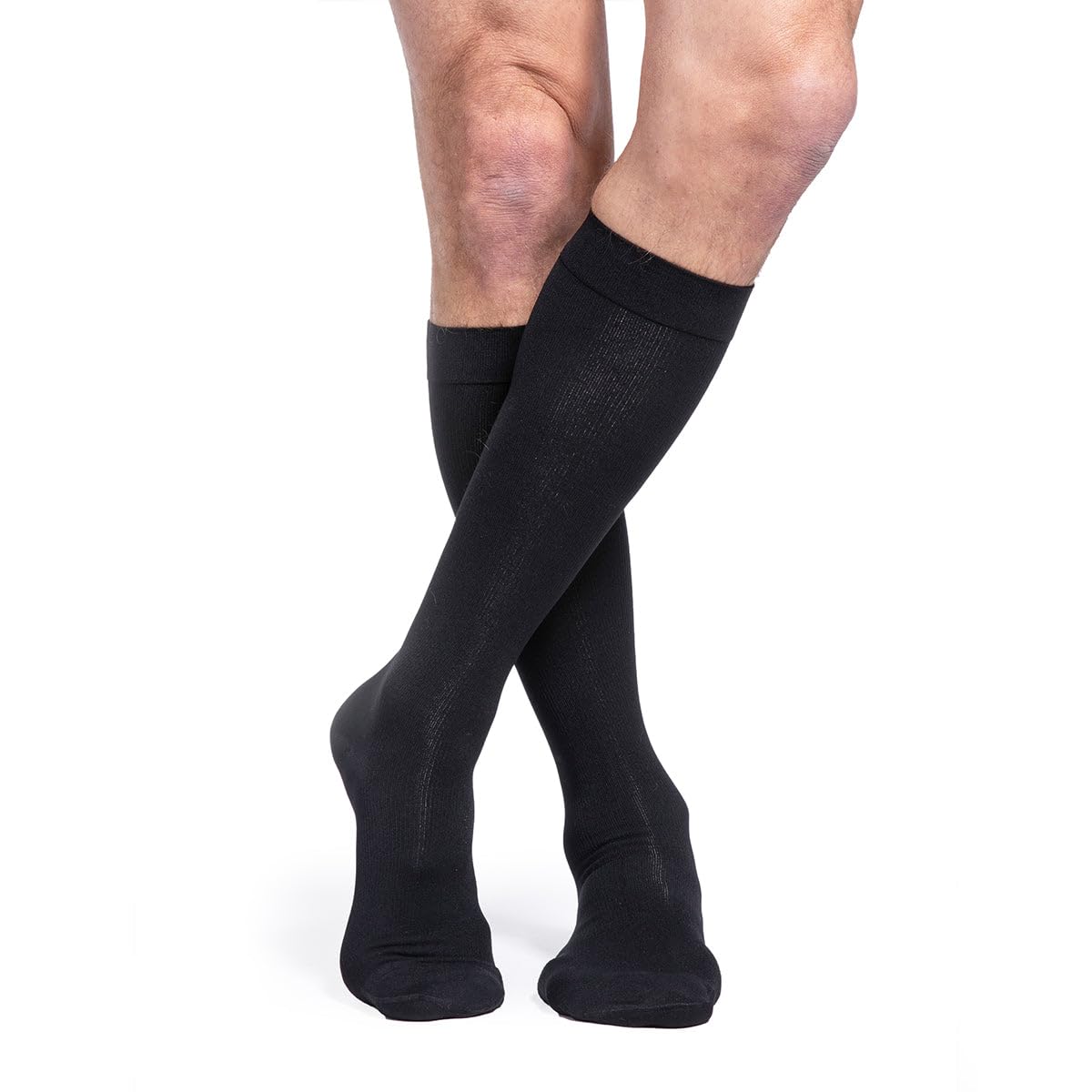 Sigvaris Men's Cotton Ribbed Knee High Socks 20-30mmHg Closed Toe Short Length, Medium Short, Black