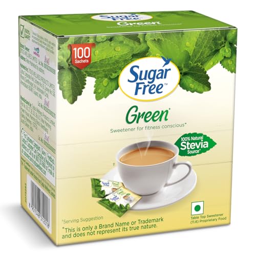 Image of Sugar Free Green Stevia, 100 Sachet |100% Plant-based Natural Sweetener | 100% Natural Meethi Tulsi (Stevia) leaves| Sweet like Sugar but with zero calories