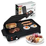 Nutrichef 2-in-1 Panini Press Grill & Griddle | Nonstick Coating, Temperature Control | Multiuse Countertop Sandwich Maker | Removable Drip Tray...