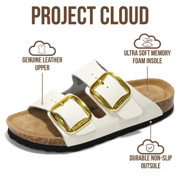 Image of Project Cloud 100% Genuine Leather Footbed Sandals for Women 2026 Comfortable Beach Essentials Womens Sandals Memory Foam Vacation Essentials Slides for Women Footwear (Santorini)