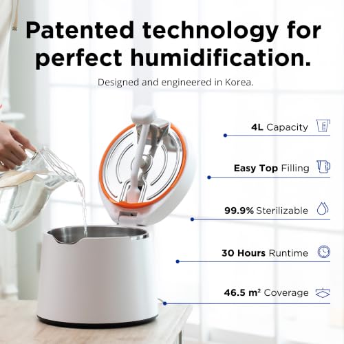 Image of Carepod One Stainless Steel Humidifier for Large Room, Quiet & Safe for Baby, Only 3 Washable Parts & Easy to Clean, Ultrasonic Cool Mist Humidifiers for Bedroom, Filter-Free, Lasts 30Hrs (1Gal /4L)