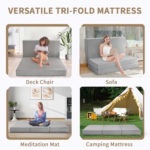 Image of CYMULA Folding Mattress Twin, 6 inch Floor Bed Futon for Guest Bed,Camping,Grey
