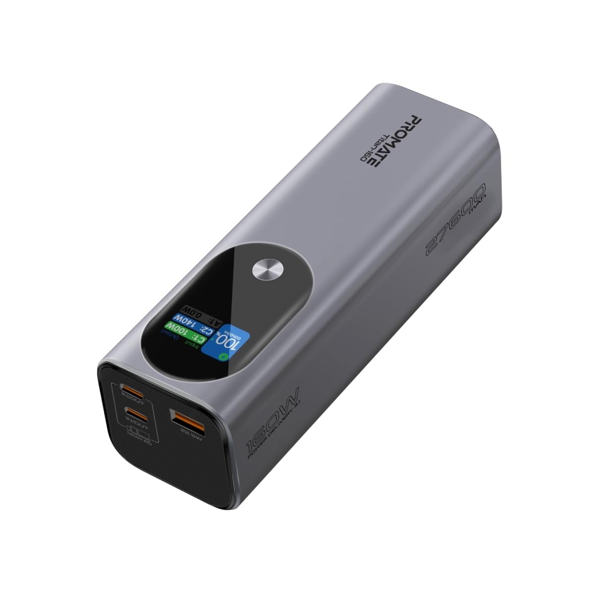 Promate 160W Laptop & Mobile Power Bank (27600mAh) | Smart TFT LCD Screen, USB-A QC 3.0, Dual Type-C Input/Output Ports, Over-Heating Protection | Power Bank for Laptop, iPhone and Android, Titan-160 (B0CXDQNKGY) Amazon Price History, Amazon Price Tracker