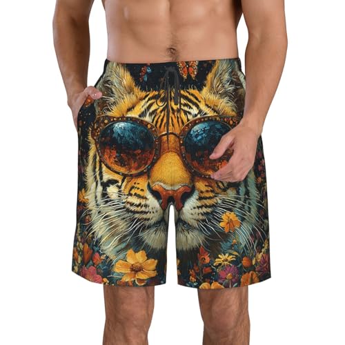 Men's Beach Shorts Board Casual Quick Dry Swim Trunks Holiday - Tiger Butterfly Hippie Vintage