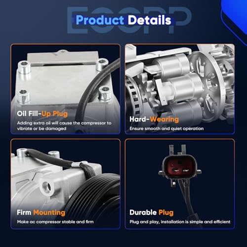 Image of ECCPP AC Compressor 1998-2004 for Dodge Intrepid for Chrysler Intrepid 2.7L | 1998-2004 for Chrysler Concorde 2.7L Fast Cooling AC Compressor with Clutch Low Vibration