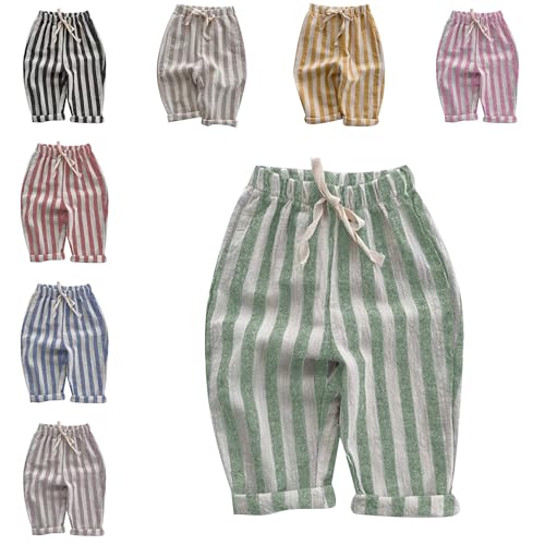 Image of Boys' Cotton Linen Harem Bloomers Pants Elastic Waist Jogger Pants Kids Casual Striped Trousers Infant Long Sweatpants