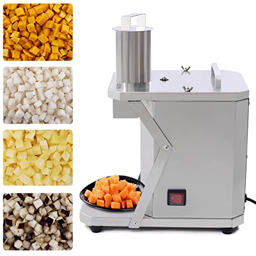 Electric Fruit Dicer Commercial Vegetable Cube Cutter, 200W Automatic Dicer Cuber Vegetable Cutter Stainless Steel Dicing Machine for Potatoes, Carrots, Onions, Ham Sausage w/ 3 Grid Blades