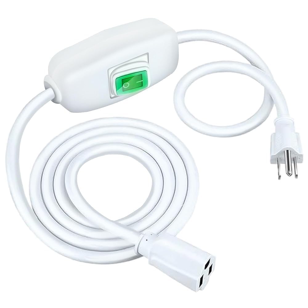 Photo 1 of [UL Listed] Heavy Duty Outdoor & Indoor Use 6.56 FT Long White Extension Cord with LED Light Switch On/Off, 8A 125V 1000W SJTW 18AWG Electrical Power Cord,Indoor Use, UL Listed