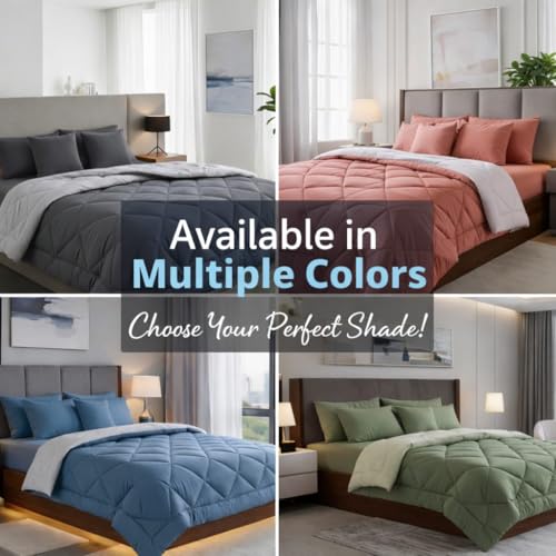 Image of Dual Tone Reversible Ultra-Soft Heavy Glace Cotton AC Comforter Double Bed | 90x100 Inch |Filled with Pure Microfiber | All-Season Premium Comforter (Mist Blue)