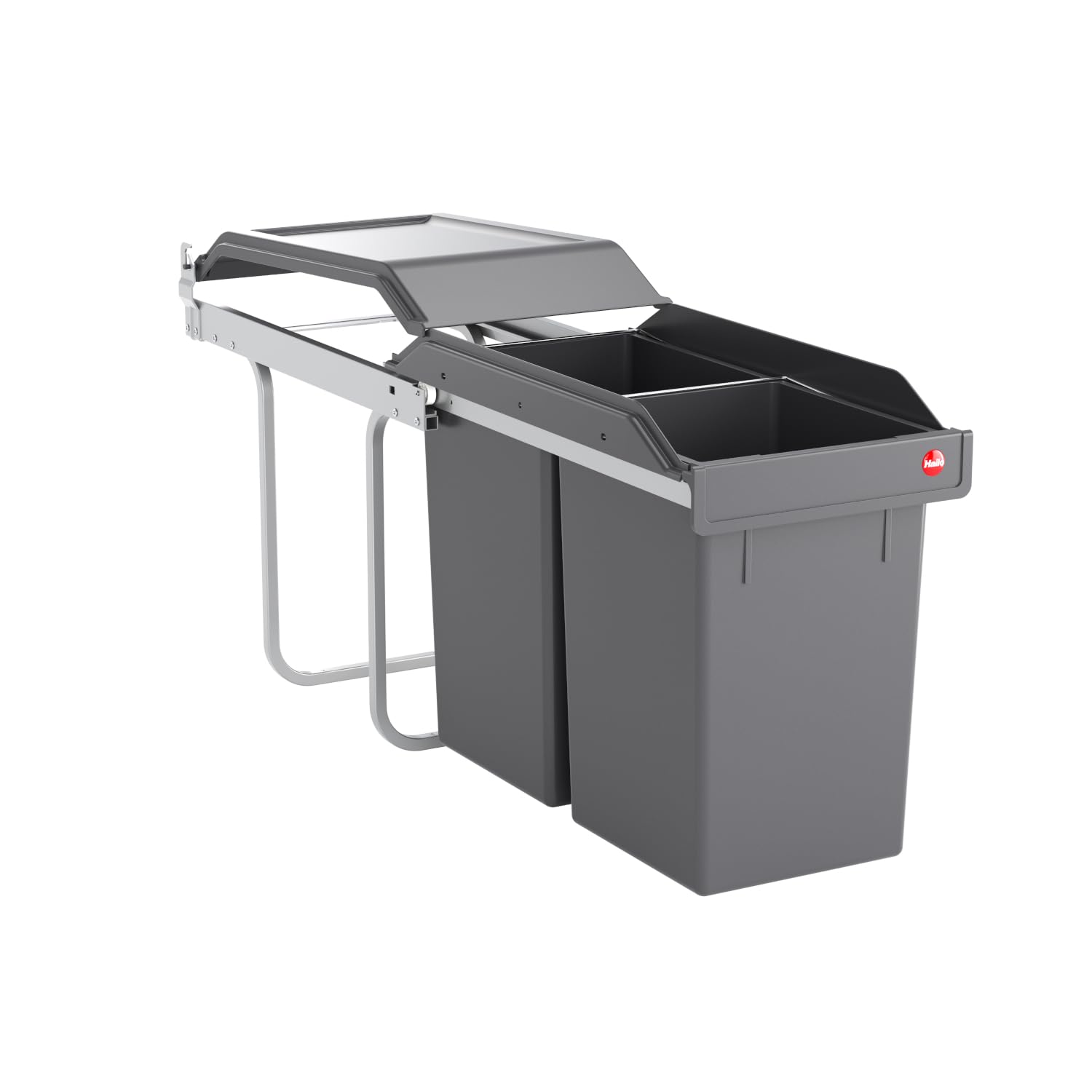 Hailo Abfallsammler Tandem 365010 | 2fach Einbau-Mülleimer | für Schränke ab 300 mm Breite | Bequemer Handauszug auf Rollenführung | Silber und Kunststoff Anthrazit (2x 15L)