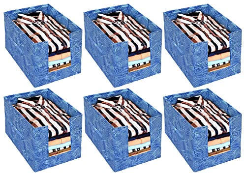 Image of Kuber Industries Lehariya Printed Non-Woven Foldable Shirt Stacker Closet Organizer With Handles- Pack of 6 (Blue)-HS43KUBMART26494