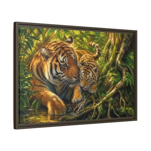 Cadre toile animaux tigre orange et vert horizontal 75x50cm