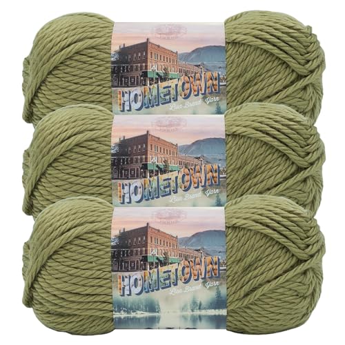 Image of Lion Brand Yarn Hometown Yarn, Super-Bulky Yarn for Knitting, Crocheting, and Crafting, 3 Pack, Lakeland Olive | Super Bulky Acrylic Fiber for Warm Crochet Blankets, Knit Winter Hats, Chunky Cardigans, Soft Scarves, Weaving