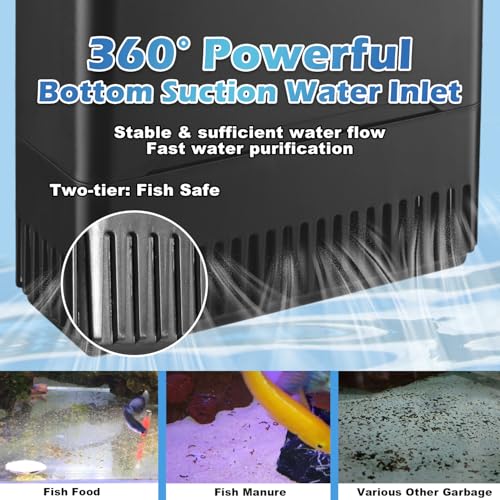 Image of Large Powerful Turtle Tank Filter U V-ery for 40-155 Gal, Low Water Filter Turtle Water Filter for Amphibians Frog Fish Fresh Saltwater Cloudy Green Water Crystal Clear with Turtle Tank Deodorization