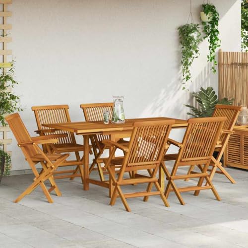 IKAYAA Conjunto Jardín Exterior Madera Mesa Extensible y 6 Sillas Plegables Comedor Jardin Juego de Comedor de Exterior Muebles de Jardín Madera de Teca