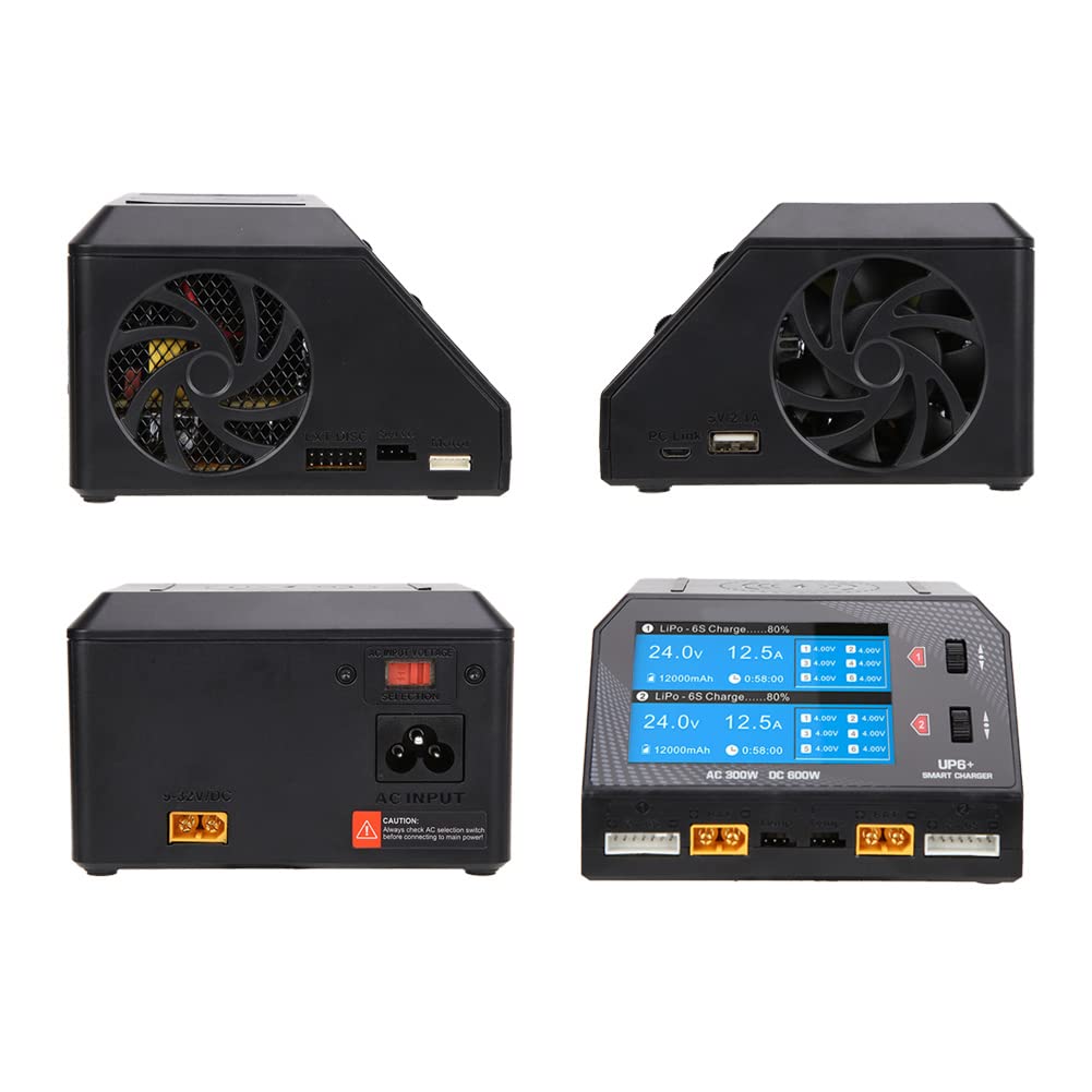 Caricabatterie Intelligente a Doppio Canale, CA 2x150 W CC 2x300 W per Batteria LiPo RC Drone (Spina europea)