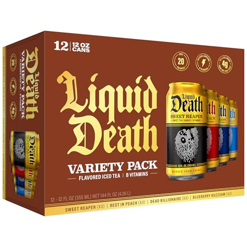 Liquid Death Iced Tea - Variety, Less Sugar*, Boost of Caffeine, B Vitamins, No Artificial...