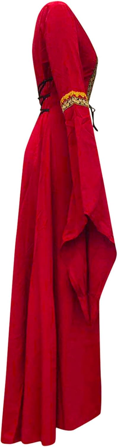 XUNRYAN Renaissance Dress Women Medieval Costume Flare Sleeve Corset Skirt Overskirt Elven Archer Irish Overdress Ball Gown