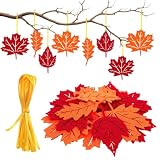 Filz Herbstblätter Dekoration, 24pcs Herbst Filz Girlande mit Ahornblättern,Hängende Ornamente mit Seil, Herbstdekoration für Wand, Fenster, Kamin, Treppe, Halloween und Thanksgiving
