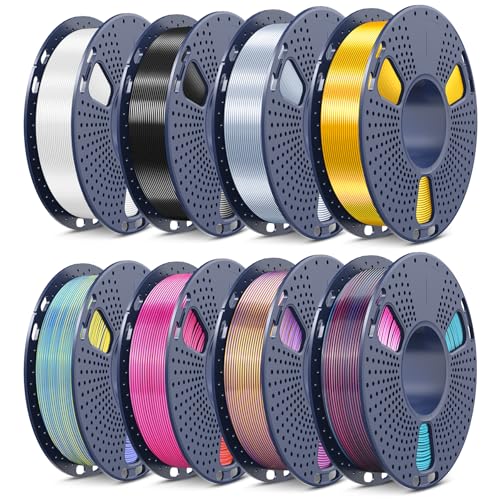 SUNLU 3D Printer Filament Bundle, Individually Vacuum Packed, Quadruple Color Silk Filament*4, PLA Silk Filament*4, 250g Spool, 2kg Total