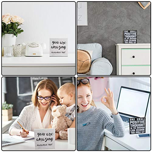 2 Pieces Wooden Inspirational Box Signs You Are Amazing Desk Home Decor Signs Rustic Positive Wood Plaque, One Small Positive Thought In The Morning Can Change Your Whole Day Sign, 5.25 Inch #TOP4