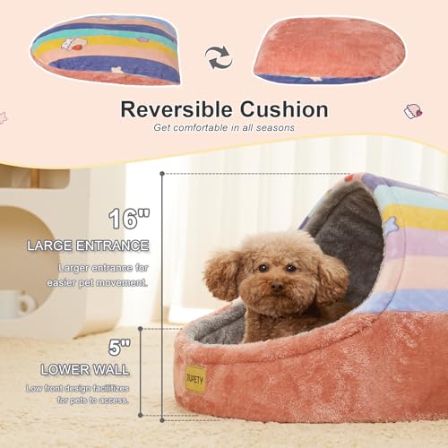 Jiupety Cute Cat Beds for Indoor Cats, Cat Cave Bed for Kittens, Hideaway Cat House for Cats & Small Dog with Anti-Slip Bottom, Washable Removable Cushion, L(19"x17"x16"), Rainbow - Image 4