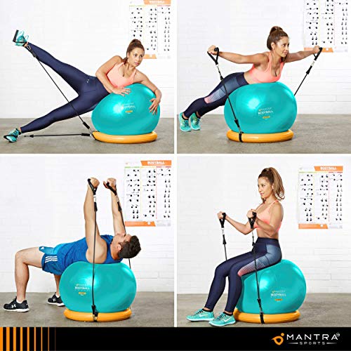 Exercise Ball Chair - 55cm / 65cm / 75cm Yoga Fitness Pilates Ball & Stability Base for Home Gym & Office - Resistance Bands, Workout Poster & Pump. Improve Balance, Core Strength & Posture - Thumbnail 7
