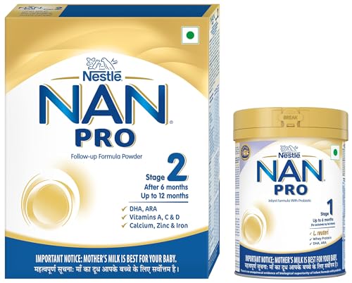 Image of Nestle Nan Pro 1 Infant Formula Powder (Upto 6 Months), Stage 1-400G Tin Pack & Nestle NAN PRO 2 Follow-up Formula Powder - After 6 months, Stage 2, 400g Bag-In-Box Pack
