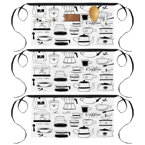 Tablier court lot de 3 avec 3 poches pour serveurs et cuisine