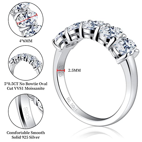 Ladylike Moissanite Wedding Band 5 Stone Oval Cut Moissanite Rings for Women 2.5 Carat 925 Sterling Silver Half Eternity Ring2