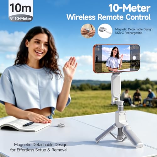 Image of [3 in 1] Magnetic Phone Camera Shutter Grip, Extendable Selfie Stick & Tripod Portable for Magsafe iPhone & Android with Detachable Wireless Shutter Button Remote Control Ergonomic Handle - White
