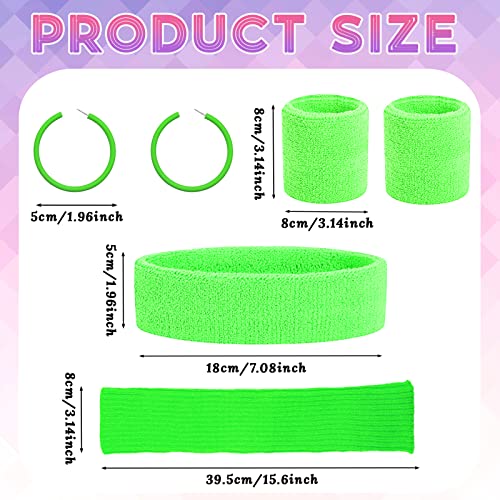 Beamely 80s Headband and Wristband Leg Warmers Party Set for Women and Girls 1980s Neon Fancy Dress Costumes Accessories with Earrings Sport Kit for 80s Retro Them Party Supplies Gym Sport(Green) - Image 2